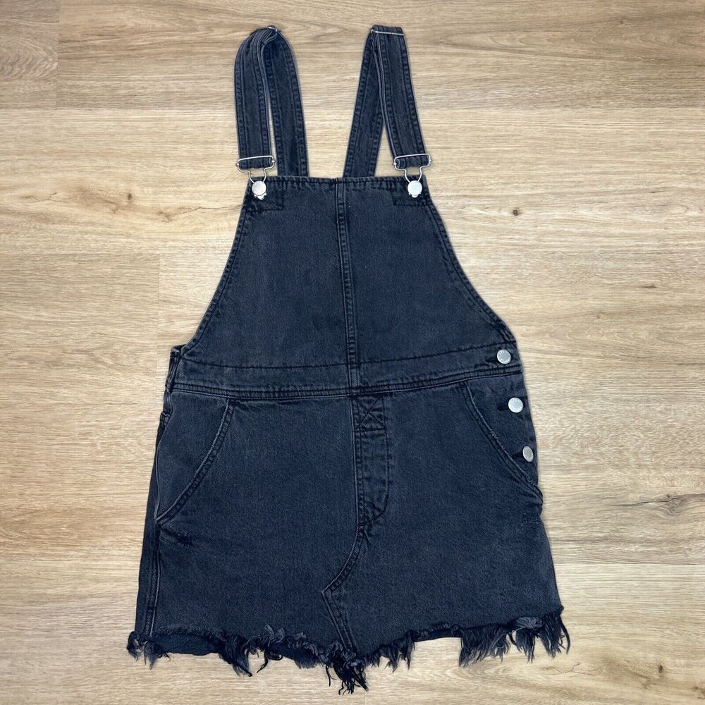 Free People Torn Up Jumper Black Gray Overall Mini Skirt Distressed Woman’s 2